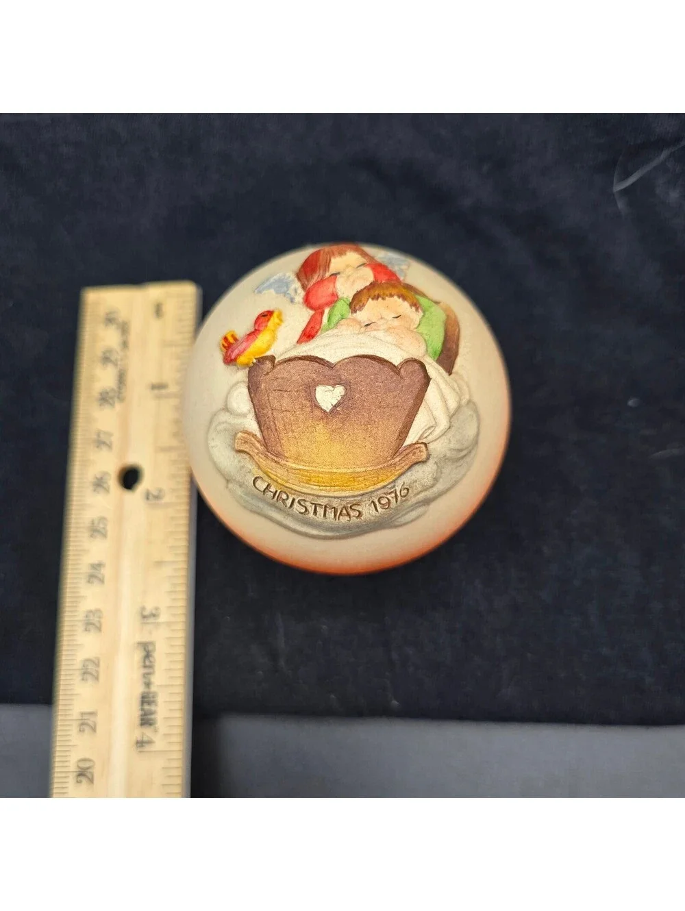 Vintage 1976 ANRI Ferrandiz Christmas Ornament Angel Cradle Hand Painted Ball